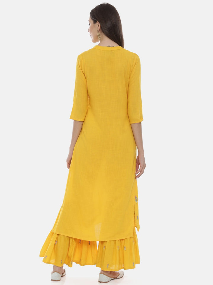 Neerus Yellow Embroidered Straight Kurta