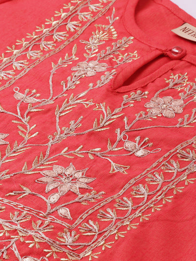 Neerus Women Pink Yoke Design A-Line Kurta