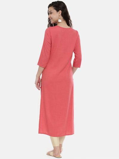 Neerus Women Pink Yoke Design A-Line Kurta