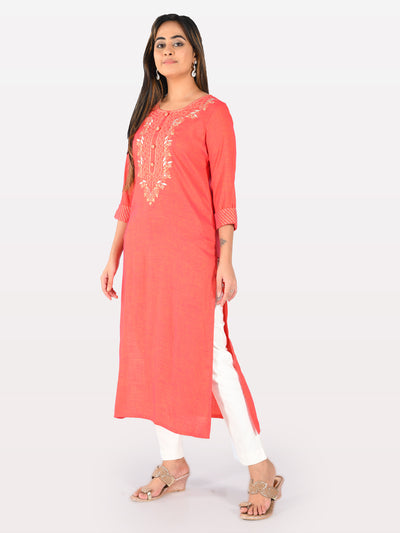 Neeru's Women Tomato Color Slub Rayon Fabric Tunic "48"