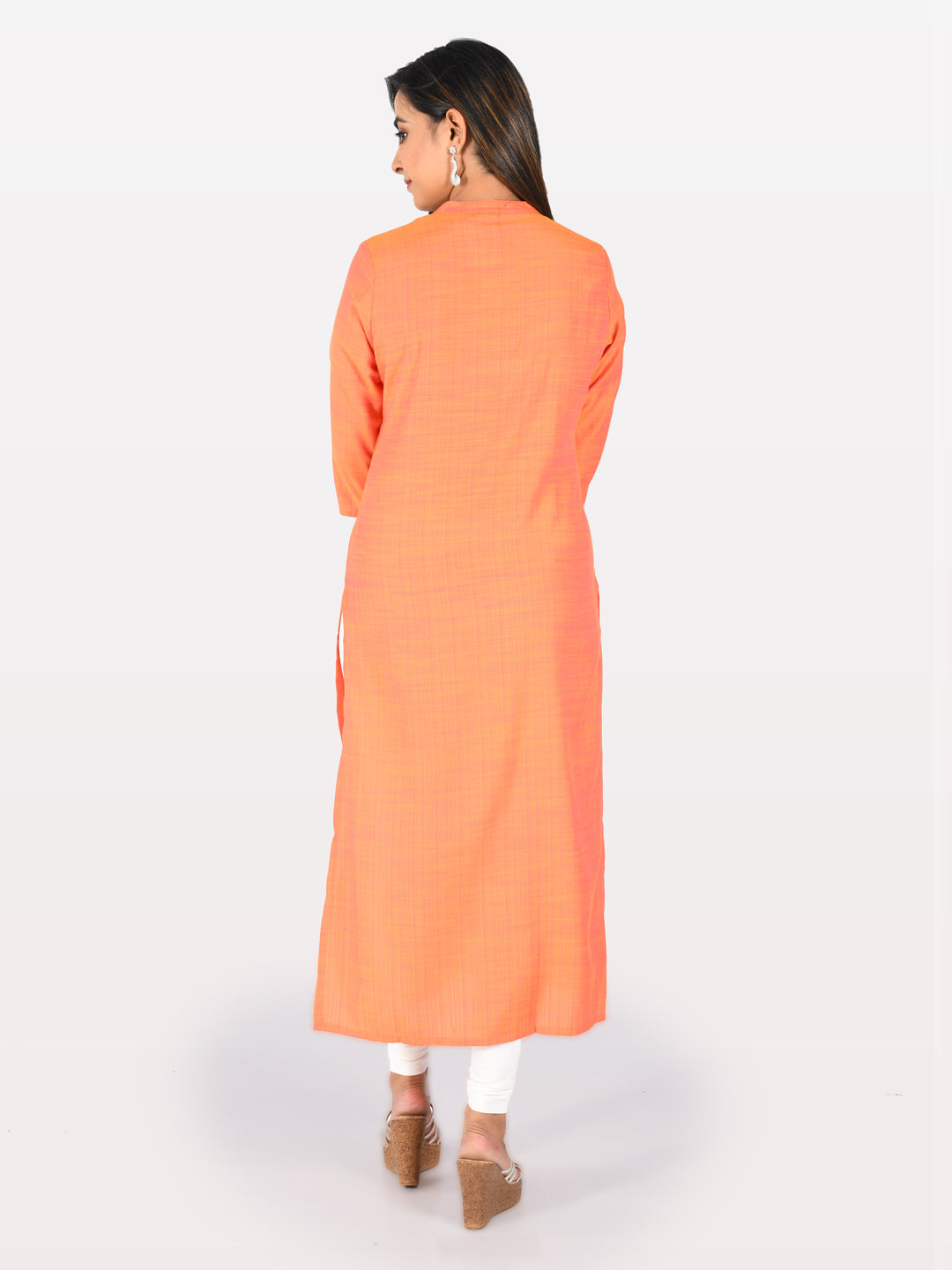 Neerus Pink Rayon Embroidered Straight Kurta - side view