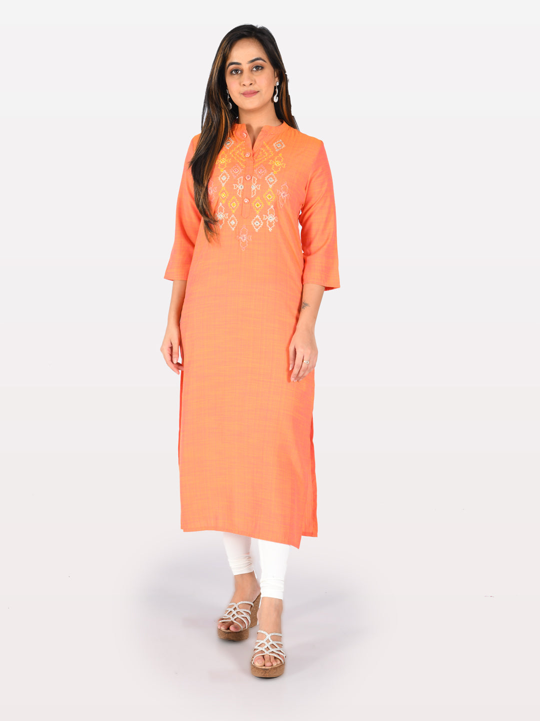 Neerus Pink Rayon Embroidered Straight Kurta - detail view 2