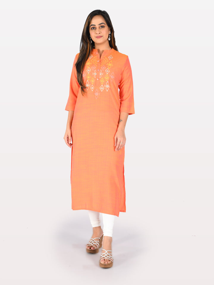 Neerus Pink Rayon Embroidered Straight Kurta - detail view 2