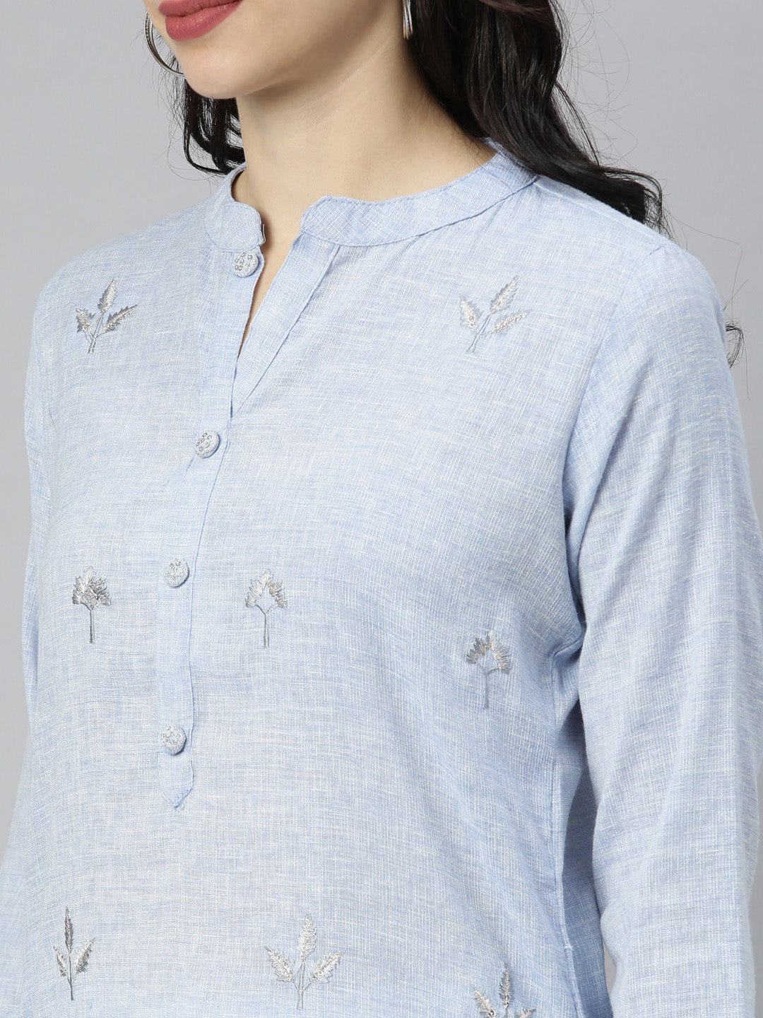 Neerus Blue Embroidered Straight Kurta