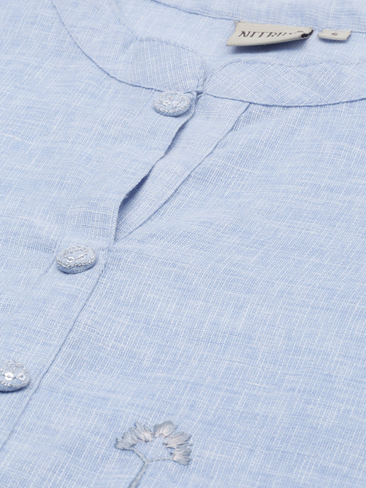 Neerus Blue Embroidered Straight Kurta