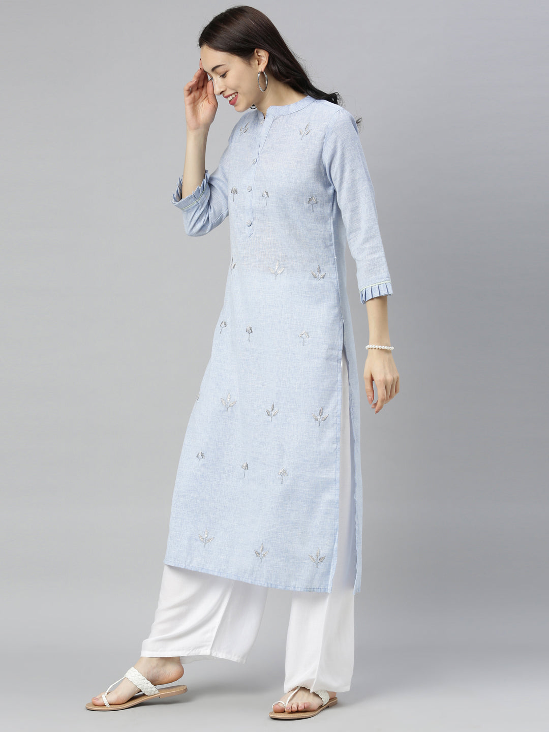 Neerus Blue Embroidered Straight Kurta
