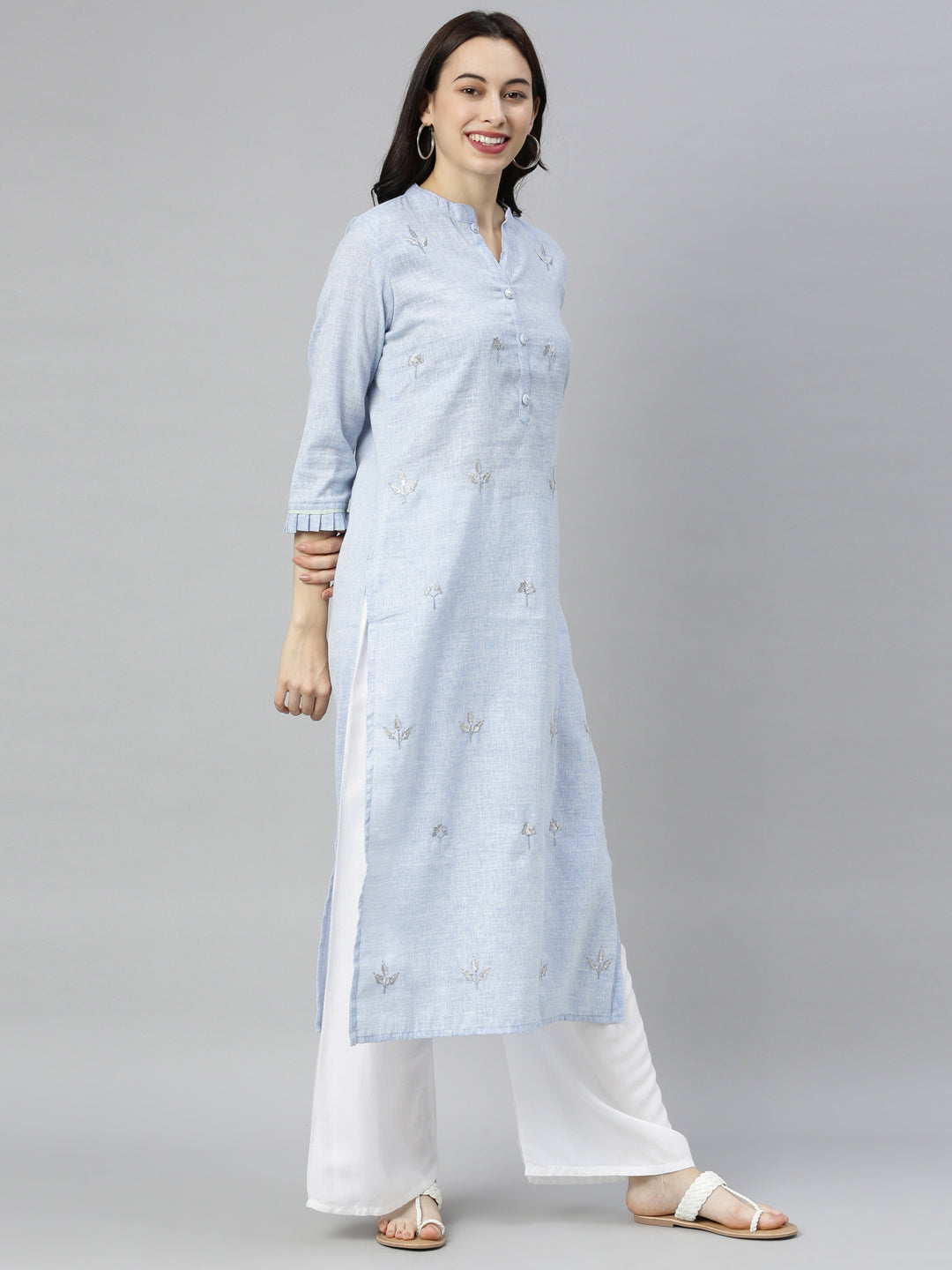 Neerus Blue Embroidered Straight Kurta