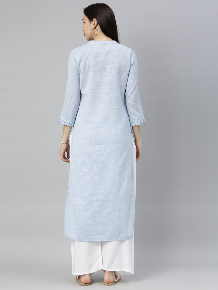 Neerus Blue Embroidered Straight Kurta