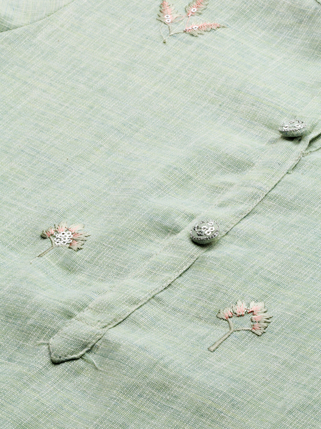 Neerus Green slub cotton embroidered straight kurta - back view