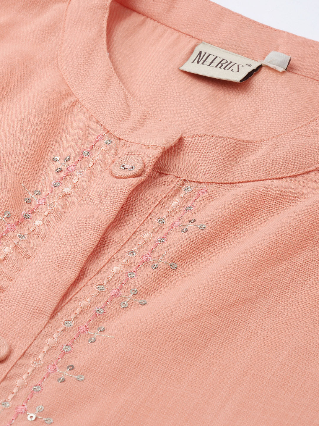 Neerus Orange cotton embroidered straight kurta - back view