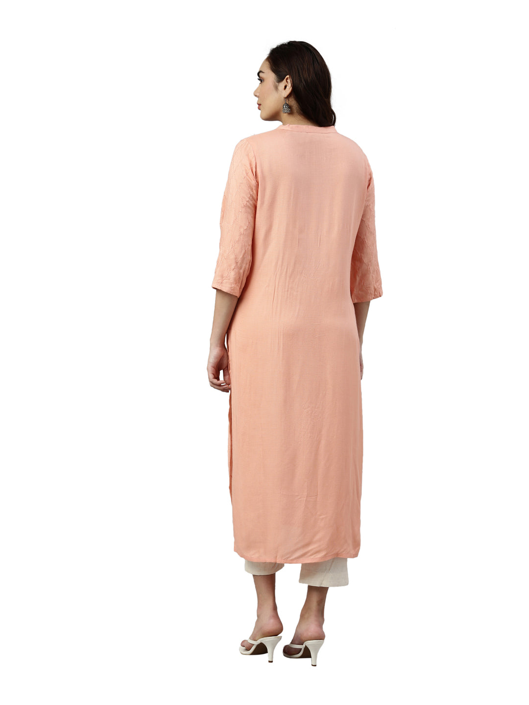 Neerus Pink slub rayon straight kurti - detail view 2