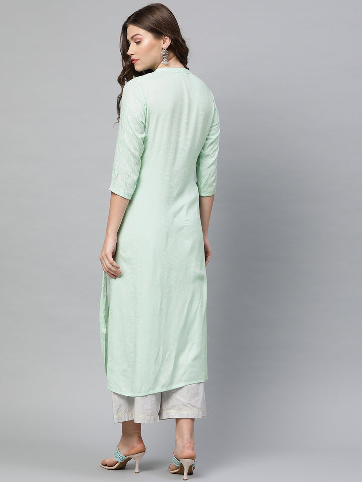Neerus Green Embroidered Straight Kurta