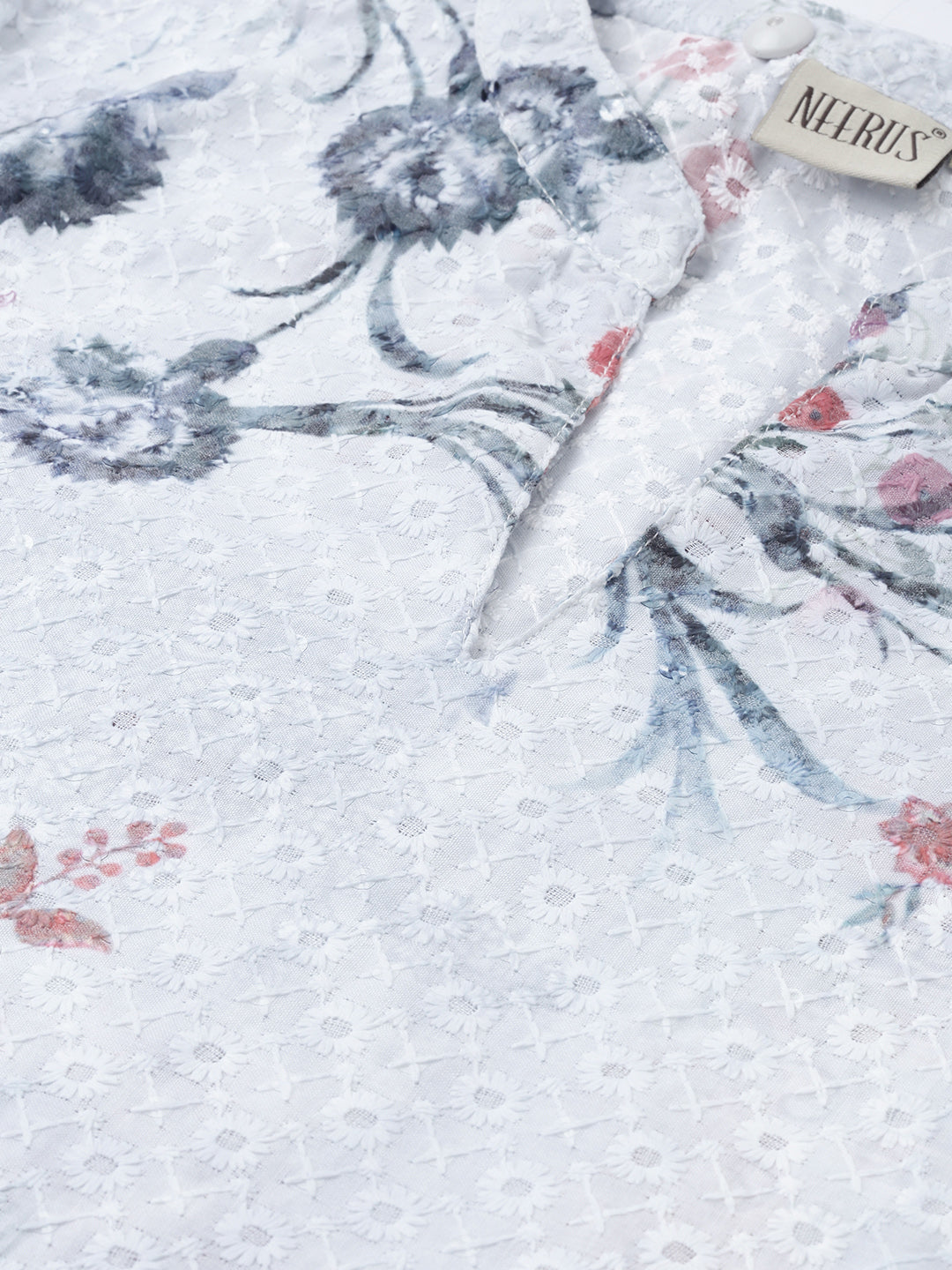 Neerus Grey Printed Straight Kurta