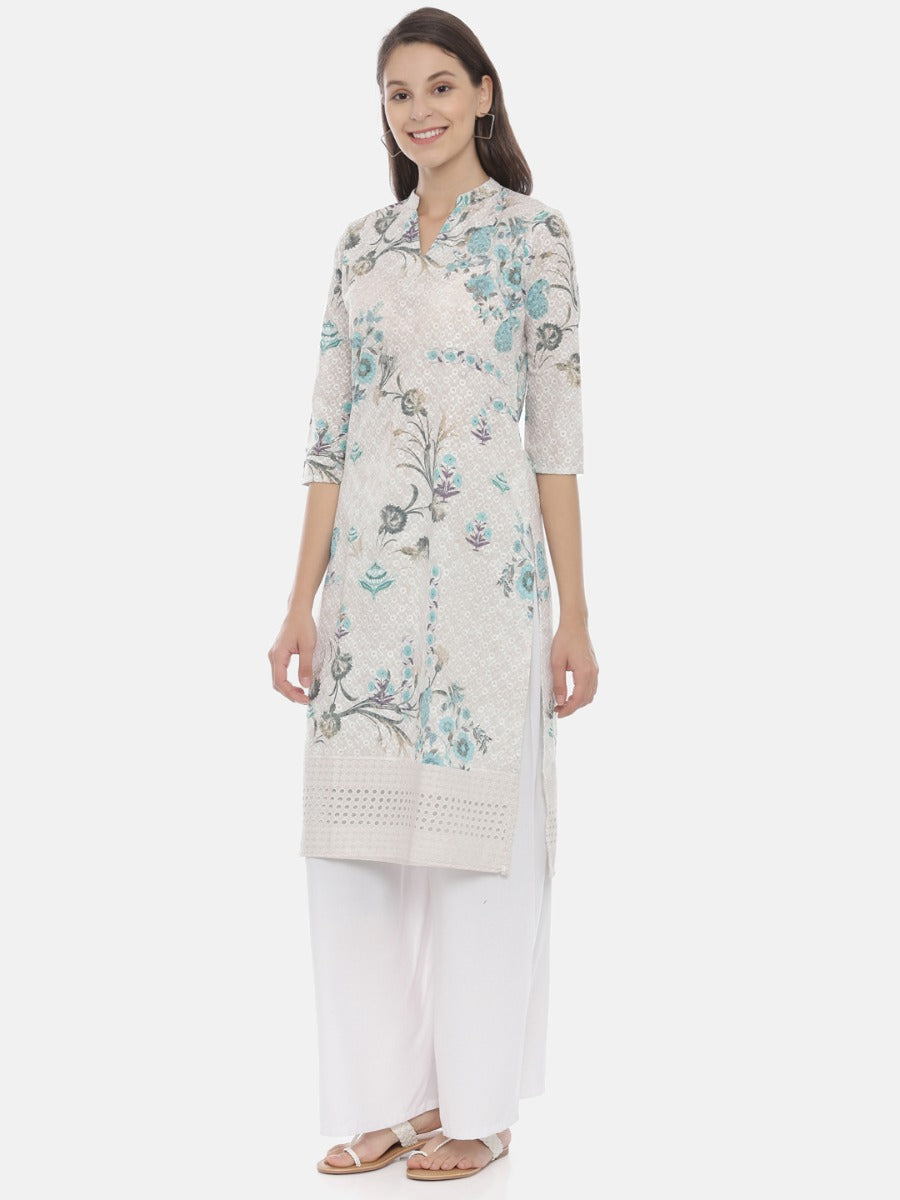 Neeru's Ivory Embroidered Straight Kurta