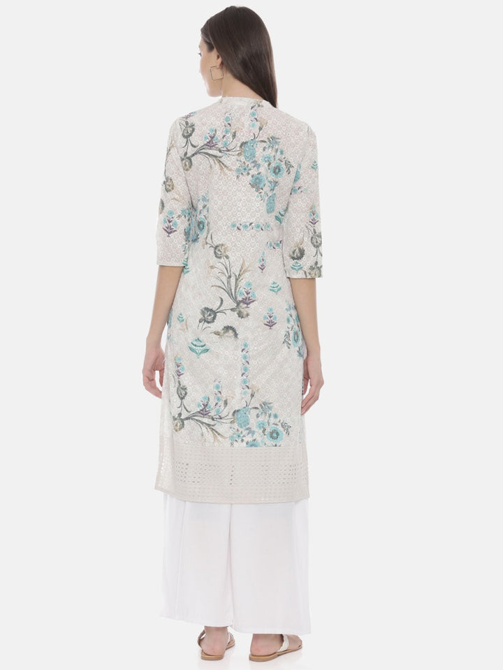 Neerus Ivory Embroidered Straight Kurta