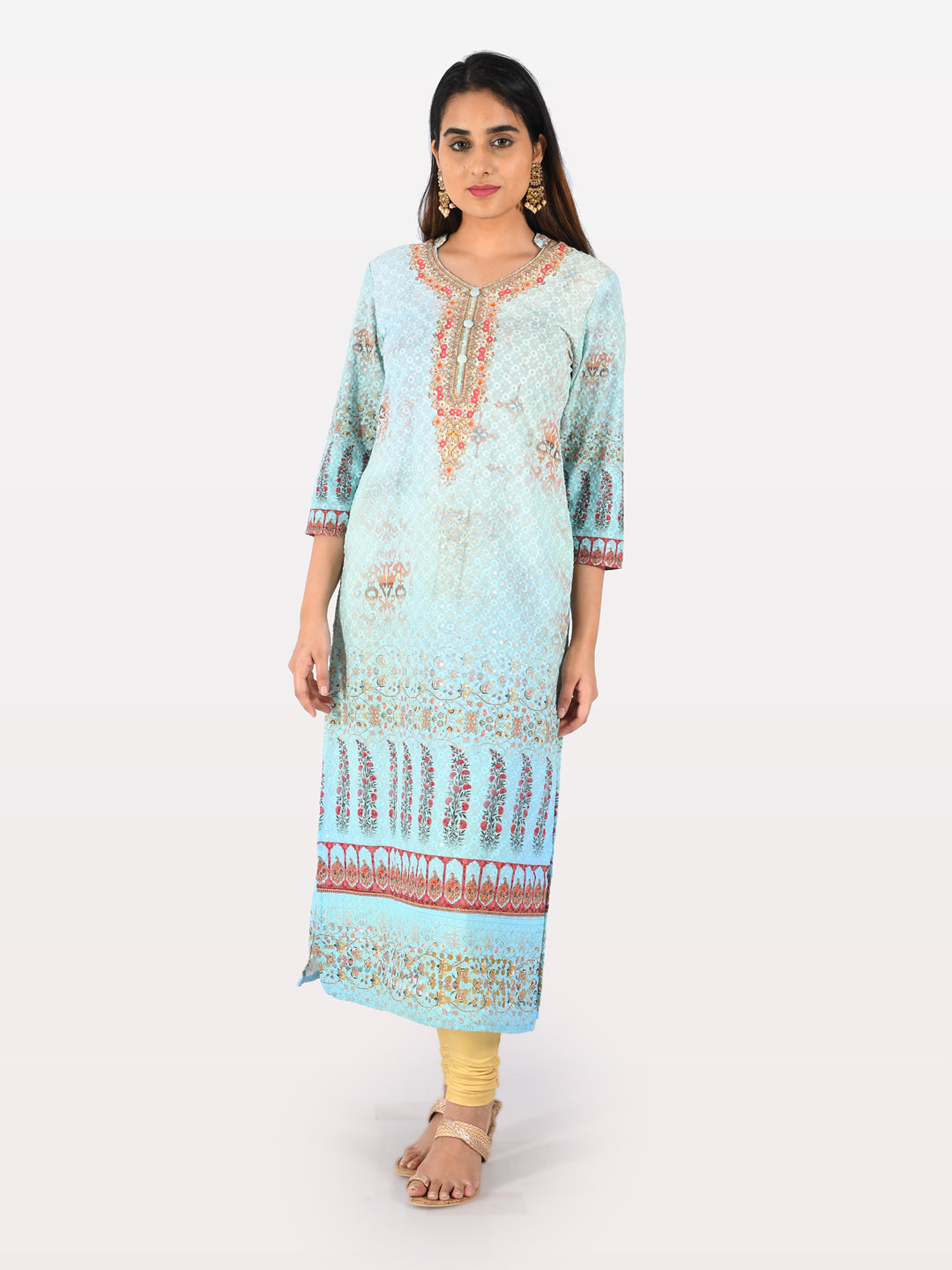 Neeru's Blue Embroidered Straight Kurta