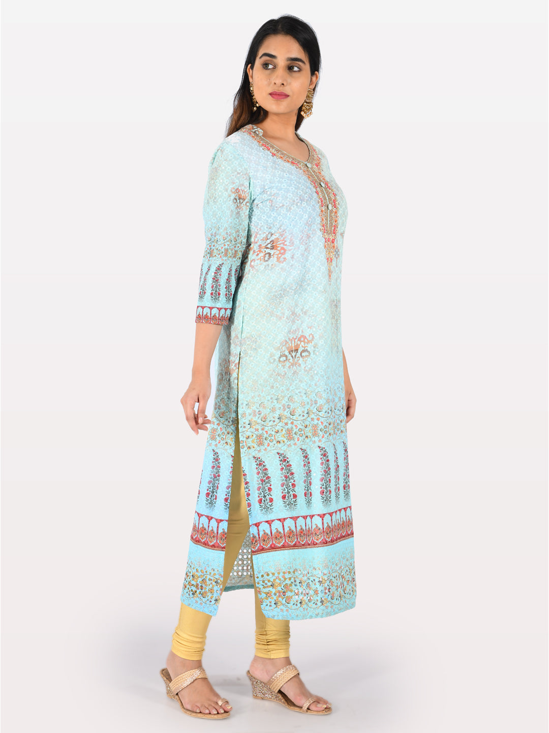 Neerus Blue embroidered straight kurta - back view