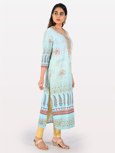 Neeru's Blue Embroidered Straight Kurta