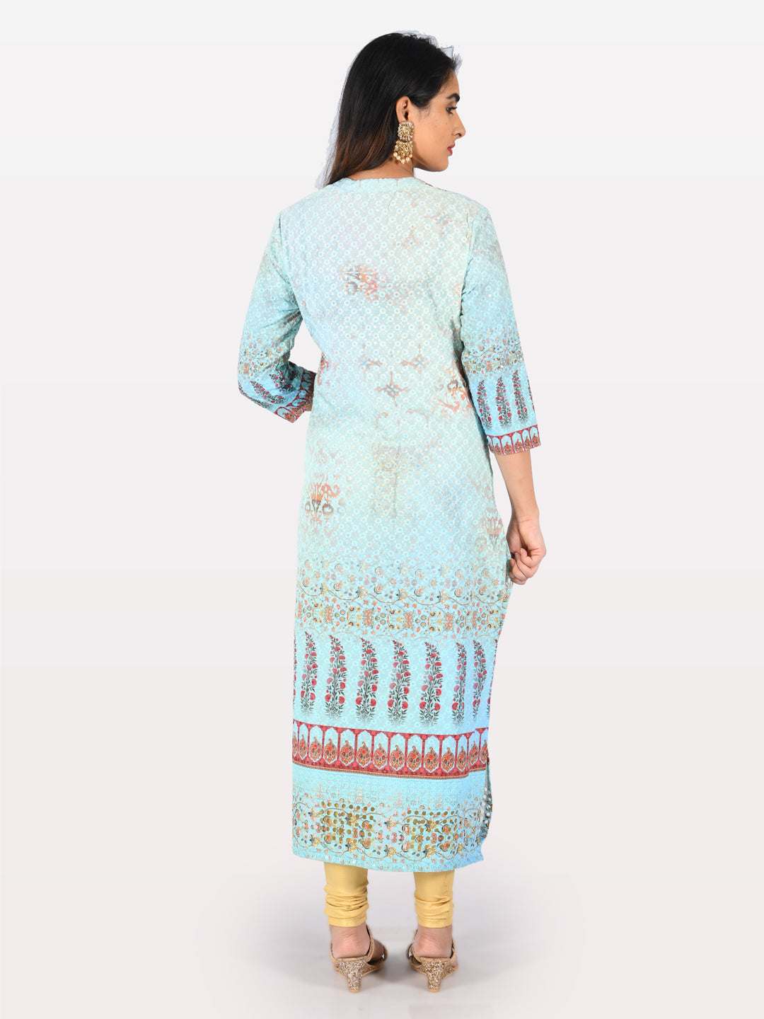 Neerus Blue embroidered straight kurta - detail view 1