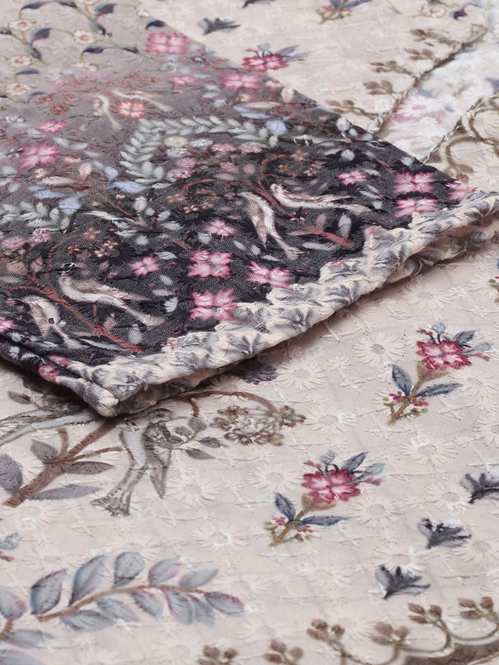 Neerus Beige Embroidered Straight Kurta