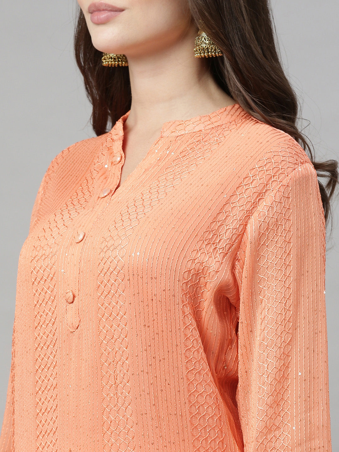 Neeru'S Coral Color, Georgette Fabric Tunic Set