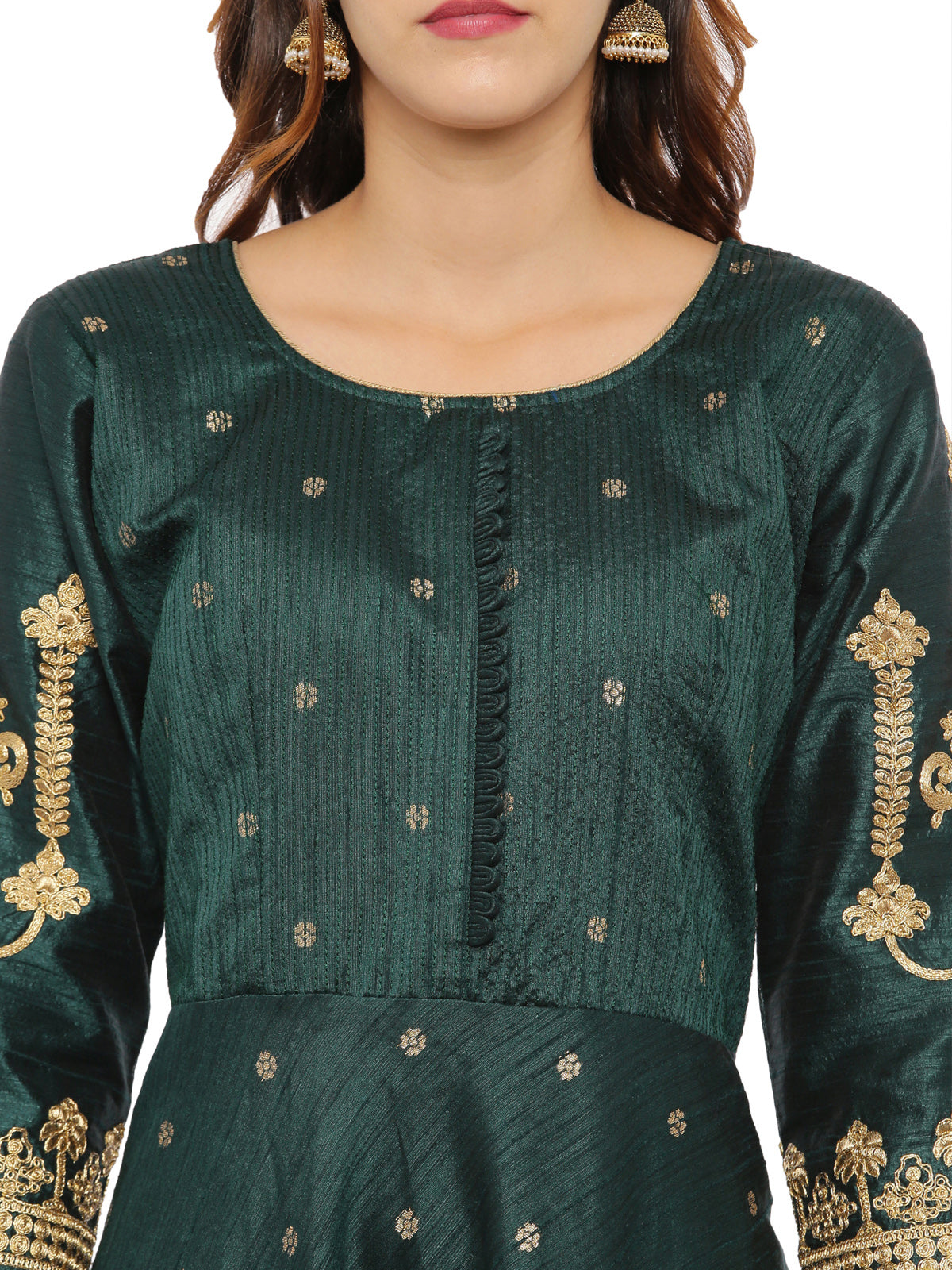 Neeru's B Green Color Banaras Fabric Gown