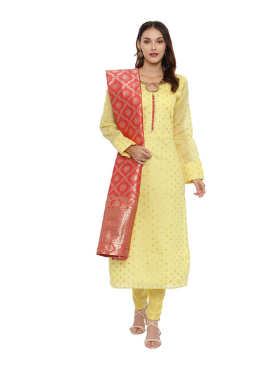 Neeru's Yellow Color Chanderi Fabric Full Sleeves Suit-Straight