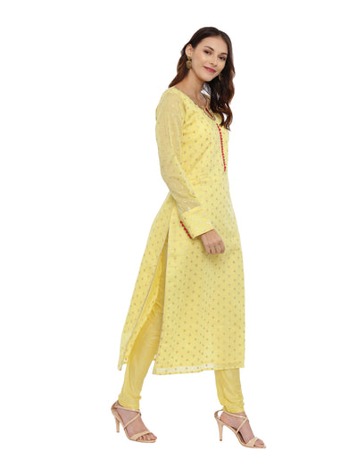 Neeru's Yellow Color Chanderi Fabric Full Sleeves Suit-Straight