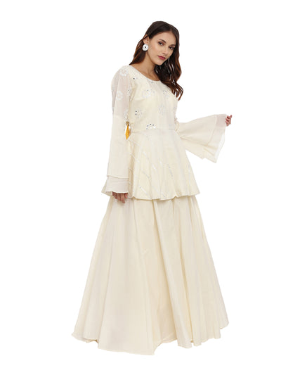 Neeru's Off White Embellished Kurta With Skirt & Dupatta