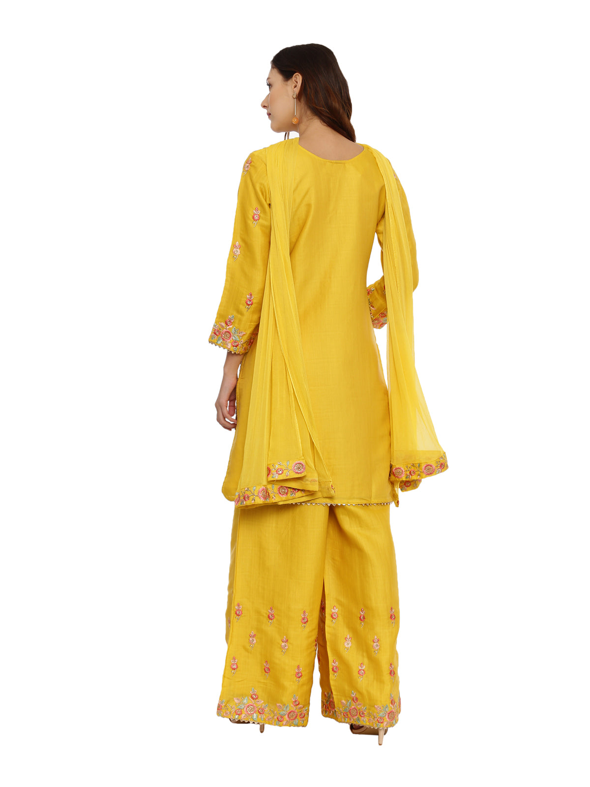 Neeru'S Mustard Color, Chanderi Fabric Full Sleeves Suit-Plazzo