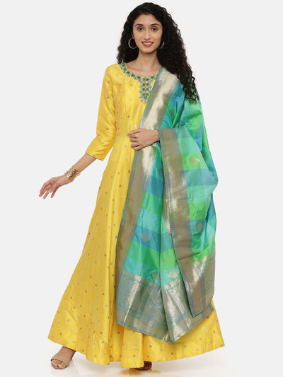 Neeru's Yellow Color Silk Fabric Full Sleeves Suit-Anarkali