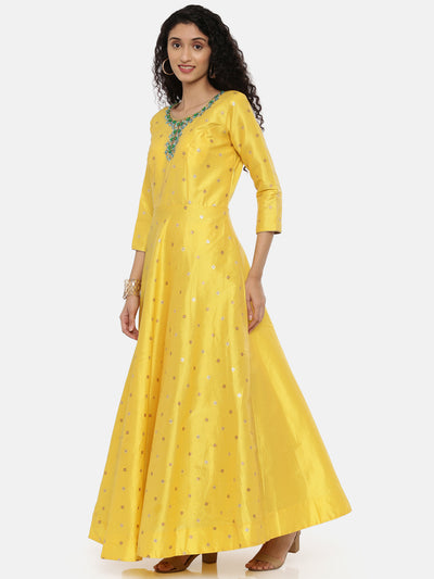 Neeru's Yellow Color Silk Fabric Full Sleeves Suit-Anarkali