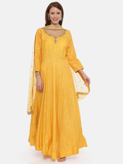 Neeru's Yellow Embellished Anarkali Kurta