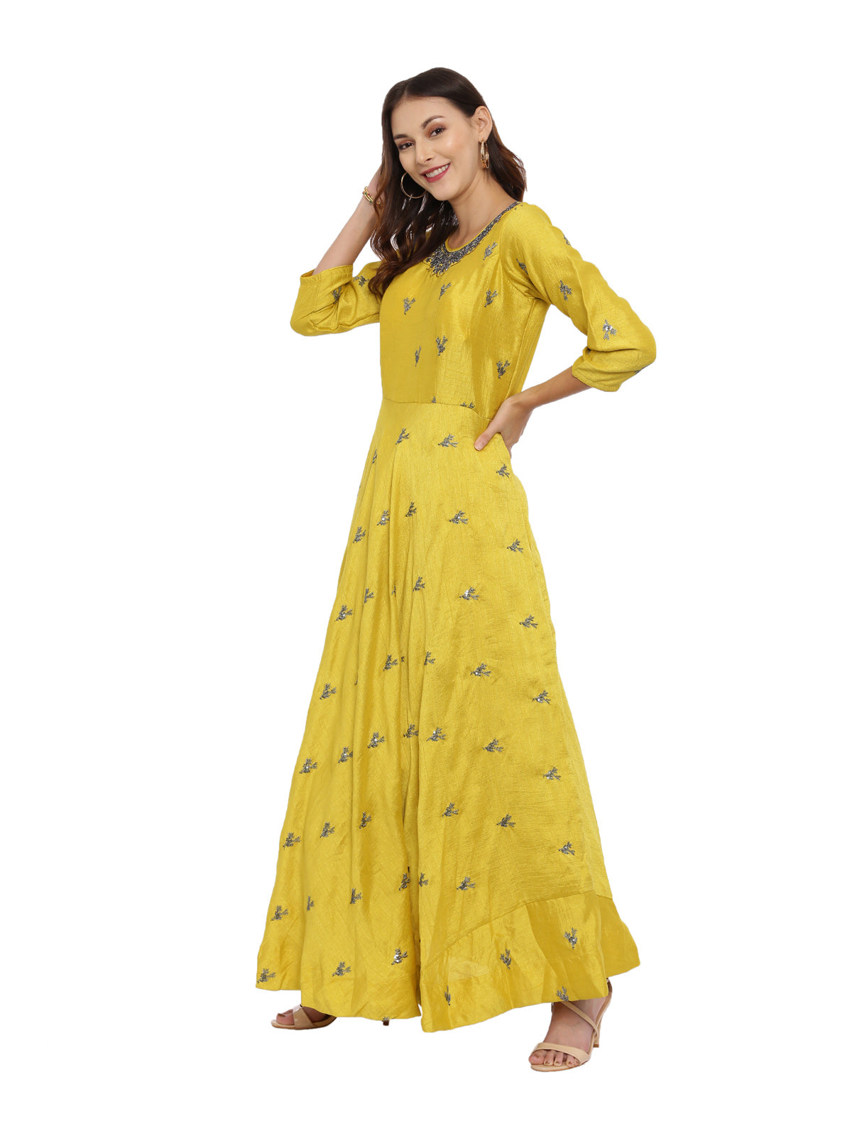 Neeru's Yellow Embellished Anarkali Kurta With Dupatta