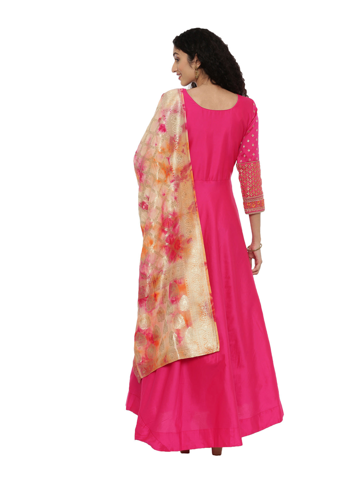 Neeru's Rani Pink Color Silk Fabric Full Sleeves Suit-Anarkali