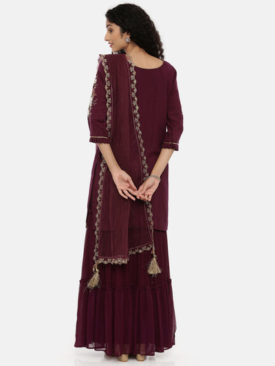 Neeru's Wine Color Georgette Fabric 3-4 Sleeves Suit-Gharara