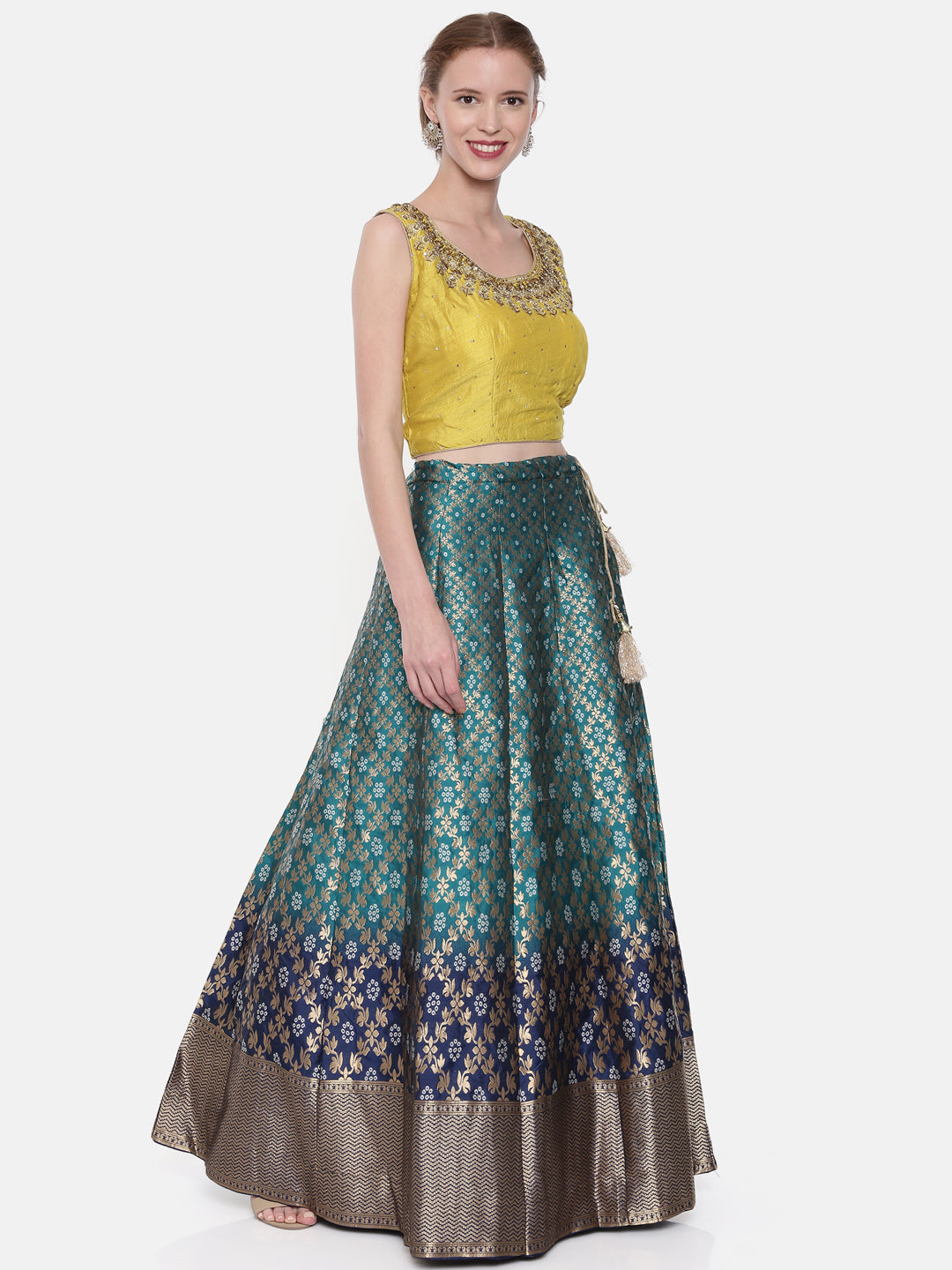 Neerus Yellow Banarasi woven lehenga ghagra set - detail view 2
