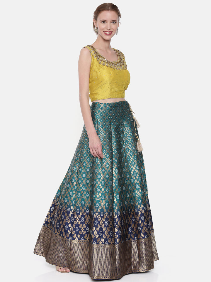 Neerus Yellow Banarasi woven lehenga ghagra set - detail view 2