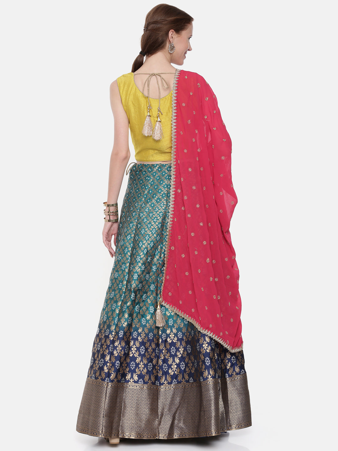 Neerus Yellow Banarasi woven lehenga ghagra set - detail view 3