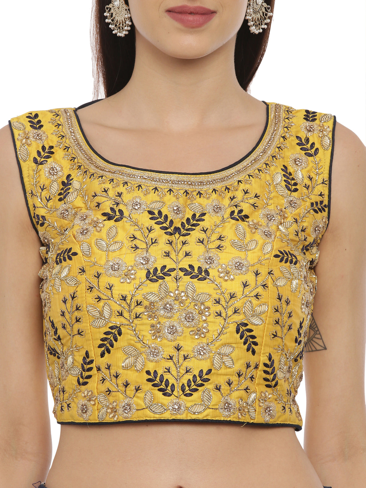 Neeru's Yellow & Navy Embellished Lehenga Set