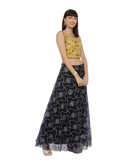 Neeru's Yellow & Navy Embellished Lehenga Set