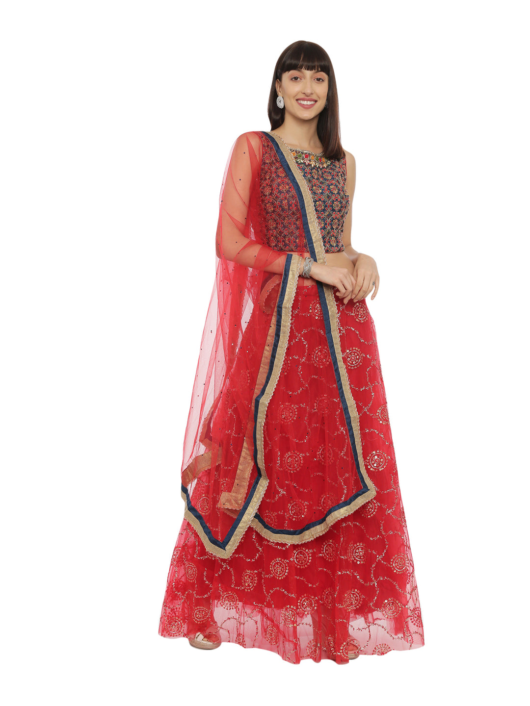 Neerus Blue net embroidered lehenga set - front view