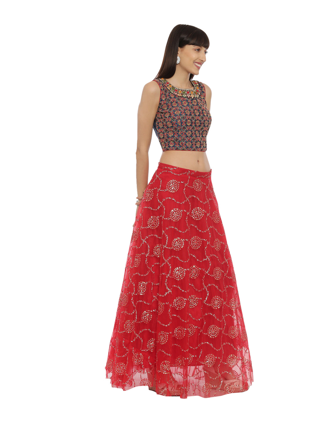 Neerus Blue net embroidered lehenga set - detail view 1
