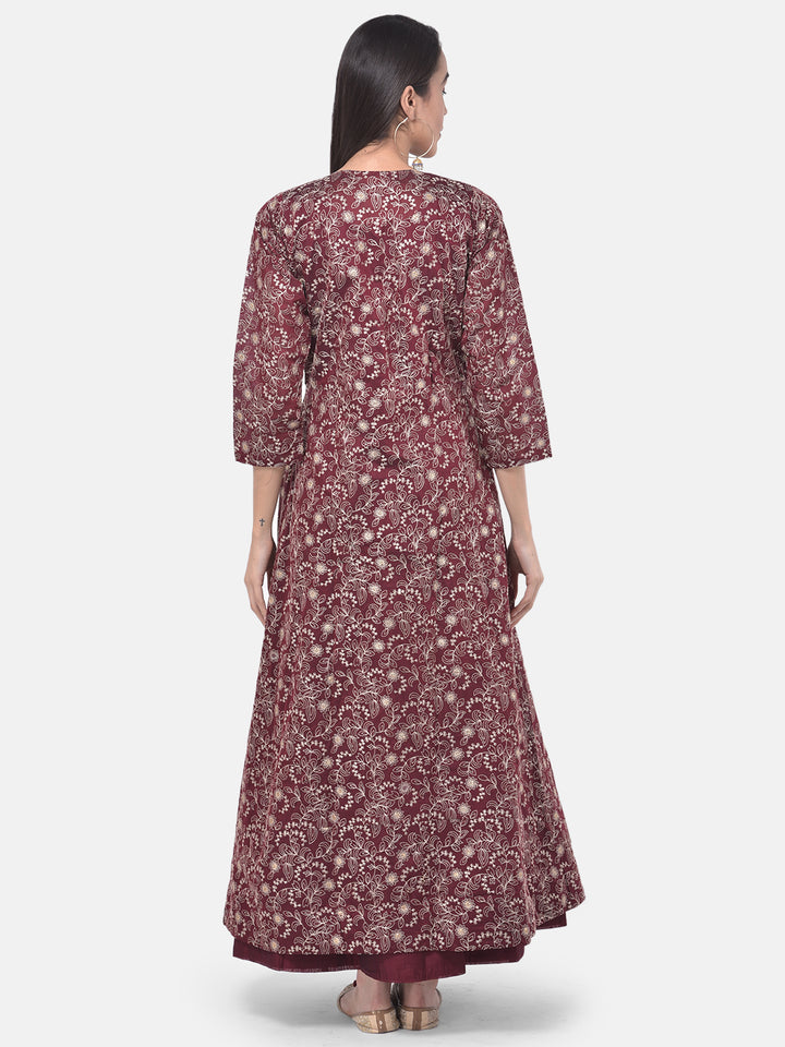 Neerus Maroon Embellished Anarkali Kurta With Jacket