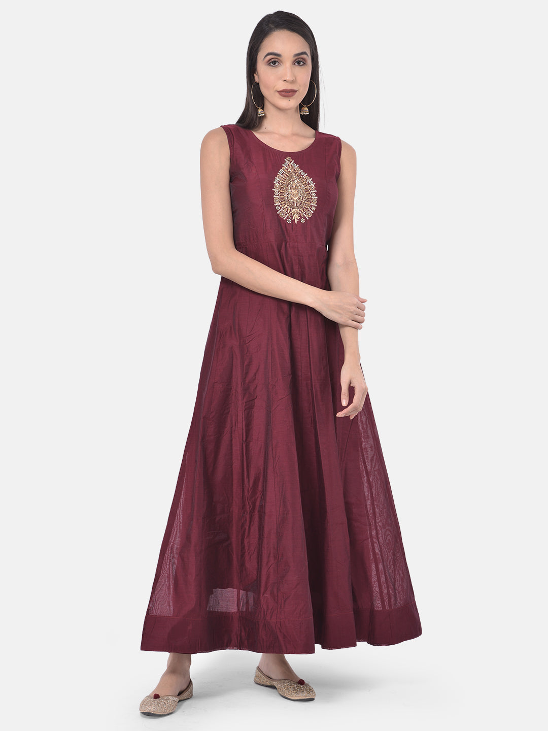 Neerus Maroon Embellished Anarkali Kurta With Jacket