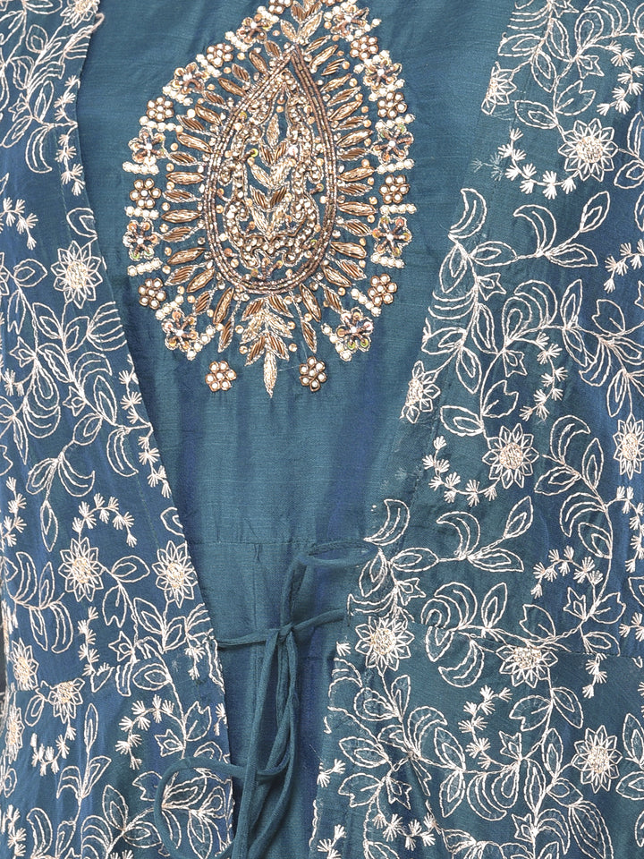 Neerus Blue Georgette Embellished Anarkali Kurta with Jacket - side view