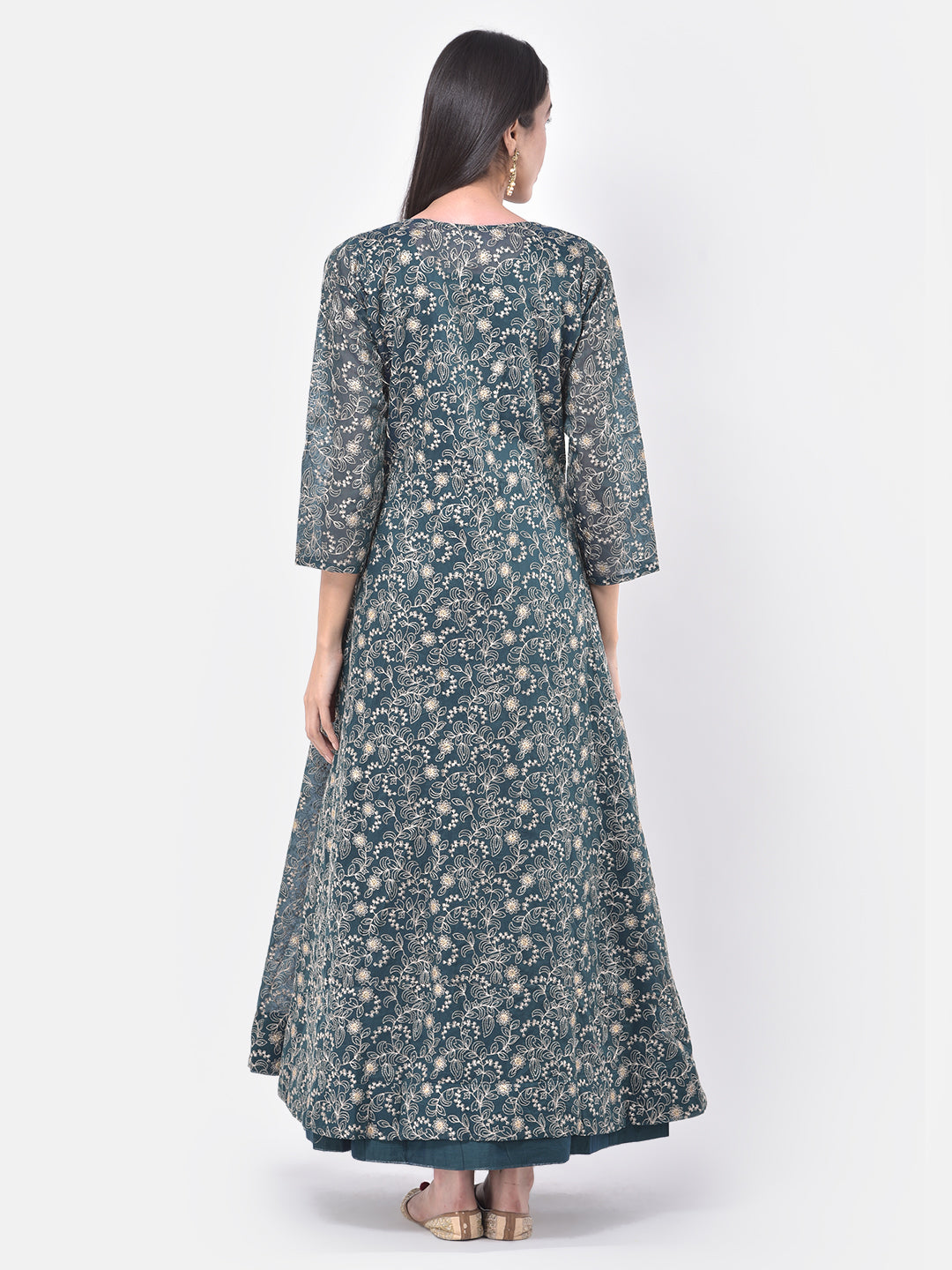 Neerus Blue Georgette Embellished Anarkali Kurta with Jacket - detail view 1