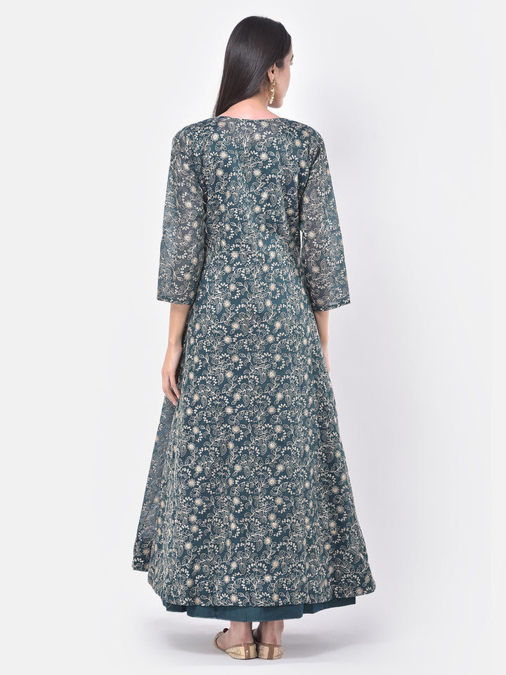 Neerus Blue Georgette Embellished Anarkali Kurta with Jacket - detail view 1