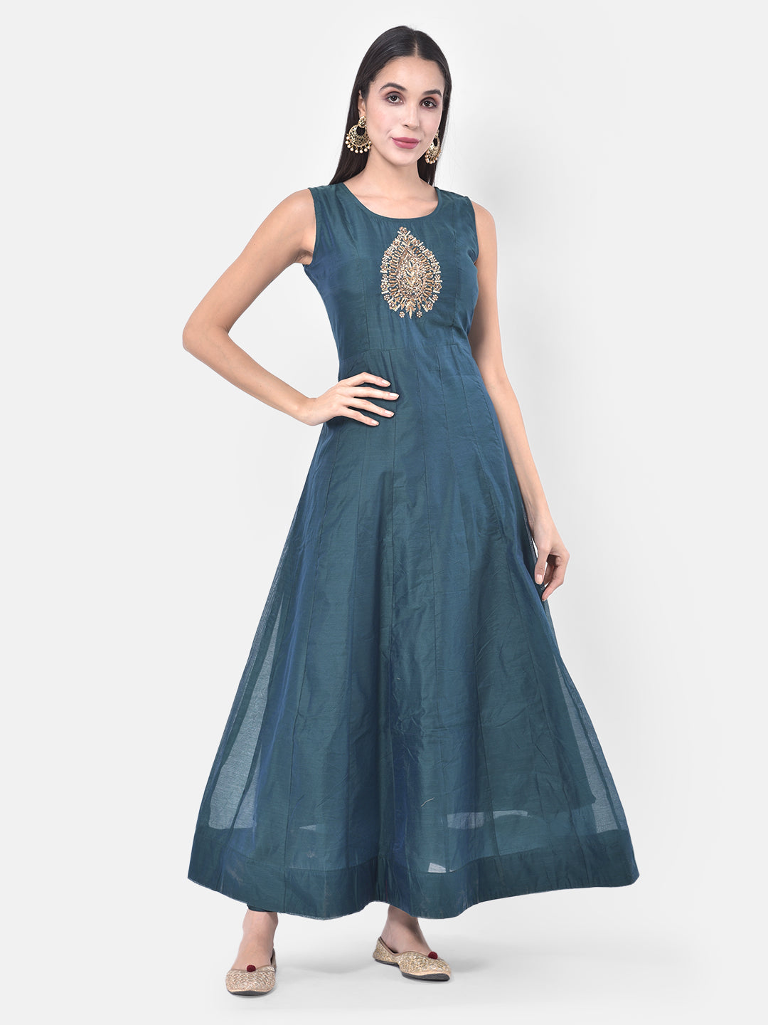Neerus Blue Georgette Embellished Anarkali Kurta with Jacket - detail view 3