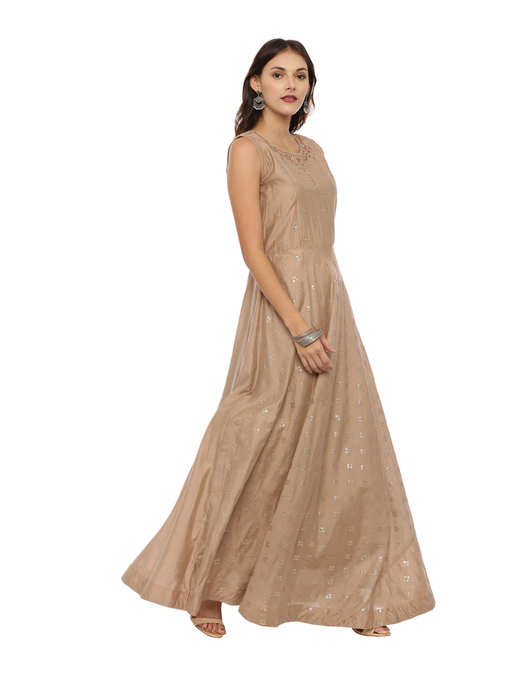 Neerus Brown silk embroidered Anarkali suit set - side view